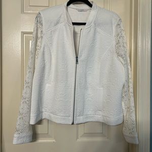 Isaac Mizrahi Live Womens Jacket White Floral Lace Zip Front size XL NWOT